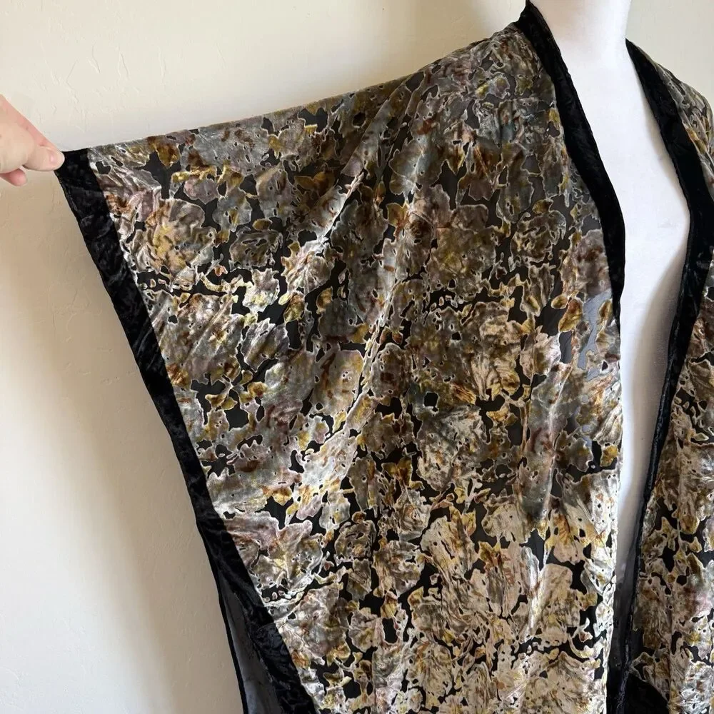 Lovestitch Velvet Burnout Fringe Kimono OS Floral Sheer Whimsigoth Boho Western - Picture 4 of 9